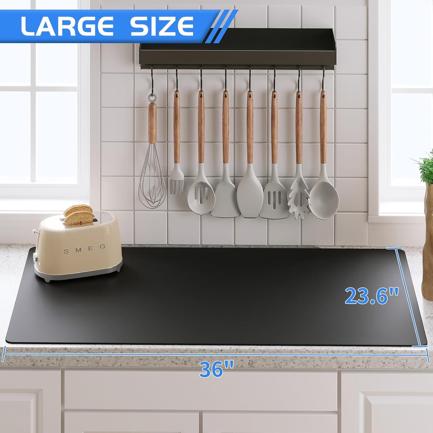 Warome Silicone Mat,36"x 23.6" Heat Resistant Mats for Countertop Protector,Nonstick Silicone Craft Mat/Placemats,Washable Silicone Mats for Kitchen Counter,No Creases Counter Mat-Black