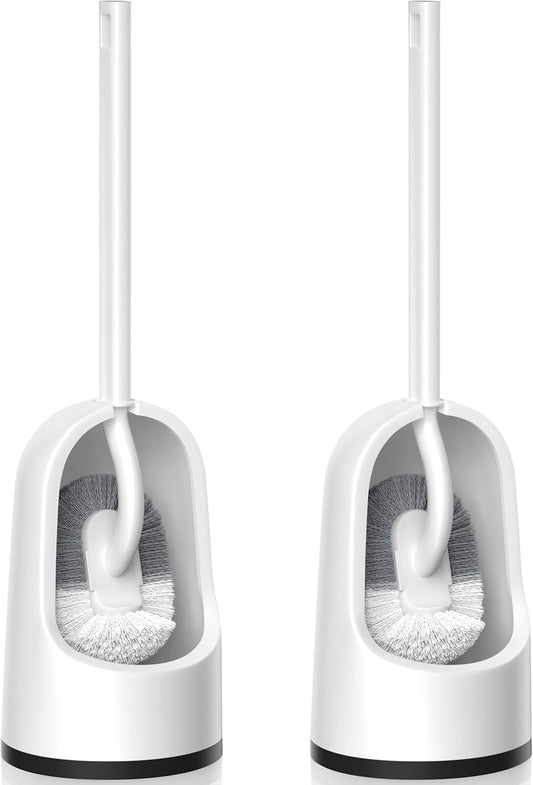 Toilet Brush, 2 Pack Toilet Brush and Holder Set with Durable Curved BristlesToilet Scrubber, Toilet Bowl Brush with Extra Long Handle,Toilet Cleaner with Caddy for Bathroom Deep Cleaning (2, White)
