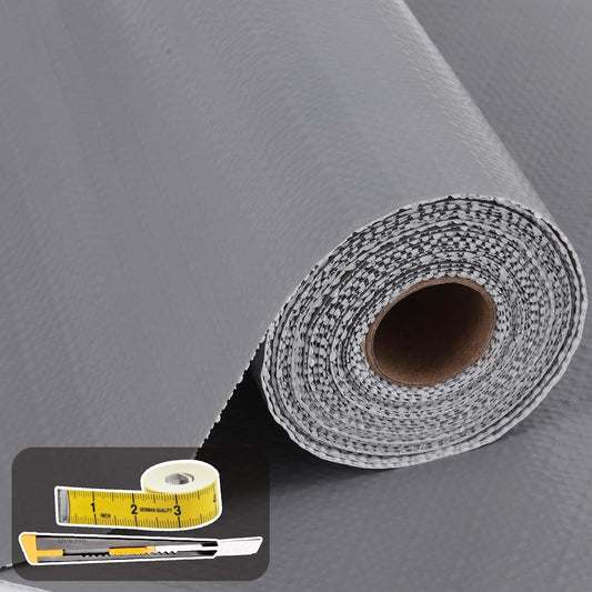 Shelf Liners for Kitchen Cabinets 17in x 30FT Non Adhesive Drawer Liner Grey Thickened Shelf Liner Paper Strong Non-Slip Easy to Clean for Tool Box Refrigerator with Knife and Tape Measure