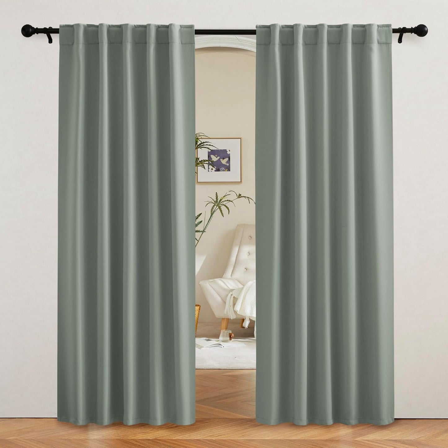 RYB HOME Sage Green Curtains for Bedroom, Blackout Thermal Insulated Drapes for Living Room Dining Office, Vertical Privacy UV Protection Drapery, 42 Inch Wide by 80 Inches Long, 2 Panels