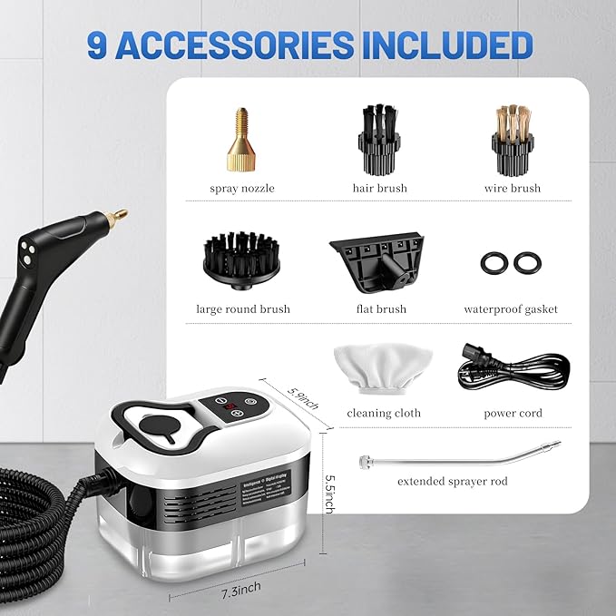 Pressurized Handheld Steam Cleaner, Portable Steamer for Cleaning with 1.2L Large Tank, 15s Fast Heat-Up, 6-Level Adjustable, Powerful Steam Cleaner for Home, Car, Kitchen, Tile, Grout(White)