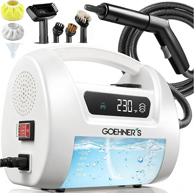 2026 Upgraded Handheld Steam Cleaner, 230°F/3.5 Bar High-Pressure Portable Hand Held Steamer for Home & Car, 30s Heat-Up, Chemical-Free Deep Cleaning for Kitchen, Bathroom, Grout & Car Detailing-White