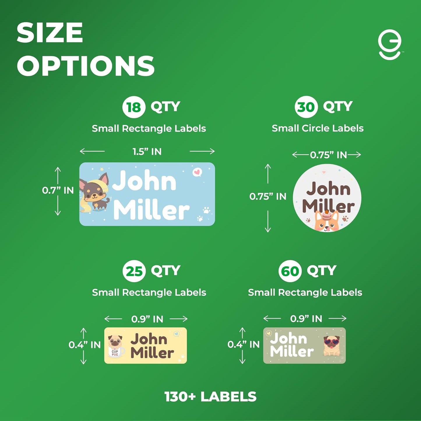 Personalized Name Tag Stickers for Kids (130+ Pack) | Dog Waterproof Labels for School Supplies, Bottles & Lunch Boxes | Custom Vinyl Name Labels for Clothing, Toys & More (G. Dogs)