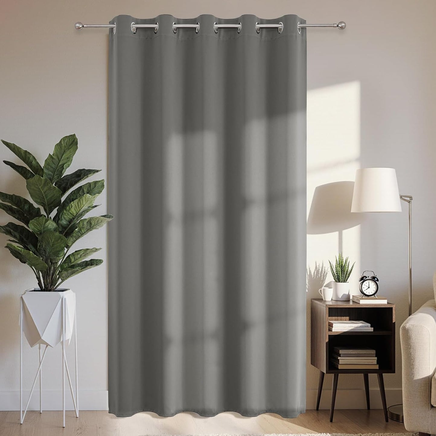 Joydeco Blackout Patio Sliding Door Curtains 108 Inches Long, Grommet Privacy Room Divider Curtains, Extra Wide Thermal Blackout Drapes for Bedroom Living Room (Light Grey, 70Wx108L, 1 Panel)