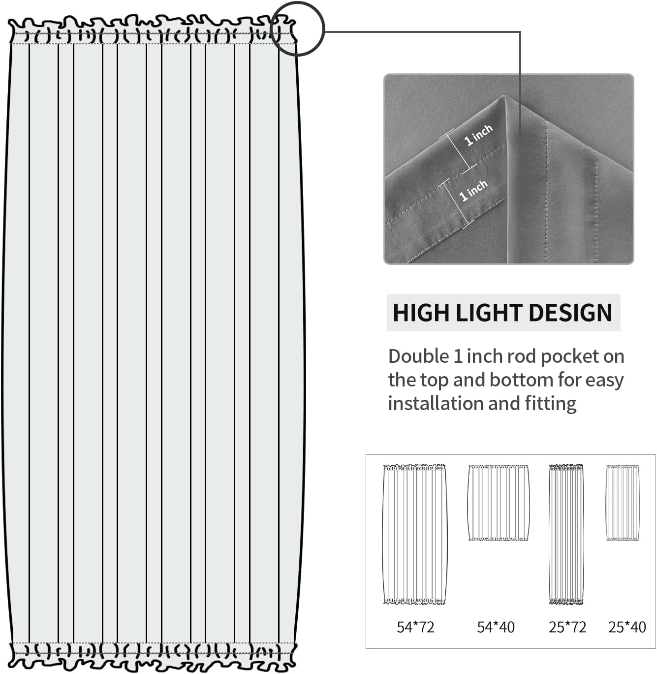 DWCN French Door Curtains – Rod Pocket Thermal Blackout Curtain for Doors with Glass Window, Kitchen and Patio Doors for Privacy, 25 X 72 Inches Long, 1 Curtain Panel with Tieback, Grey
