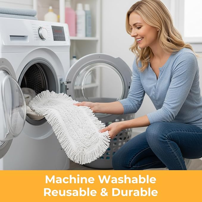 24" Dust Mop for Floor Cleaning, Large Areas Dry & Wet Mop with 2 Washable Cotton Pads, Efficiently Picks Up Pet Hair & Dust for Hardwood, Tile, Laminate, Patio