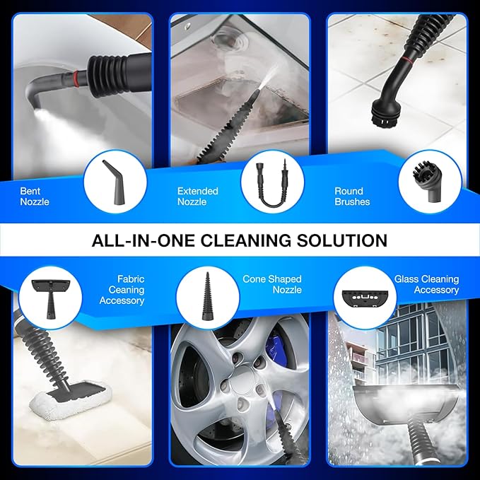 Handheld Steam Cleaner – Multipurpose High-Pressure Steamer with 9-Piece Accessory Set – Powerful Cleaning for Home, Kitchen, Car, and Upholstery – Chemical-Free Surface Cleaner