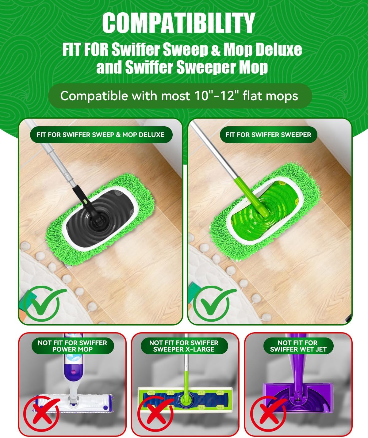 Reusable Wet Pads Refill for Swiffer Sweeper Mop, Dry Sweeping Cloths & Wet Mopping Cloths for Household Cleaning, Washable Microfiber Pads for Wood Floors, 6 Pack