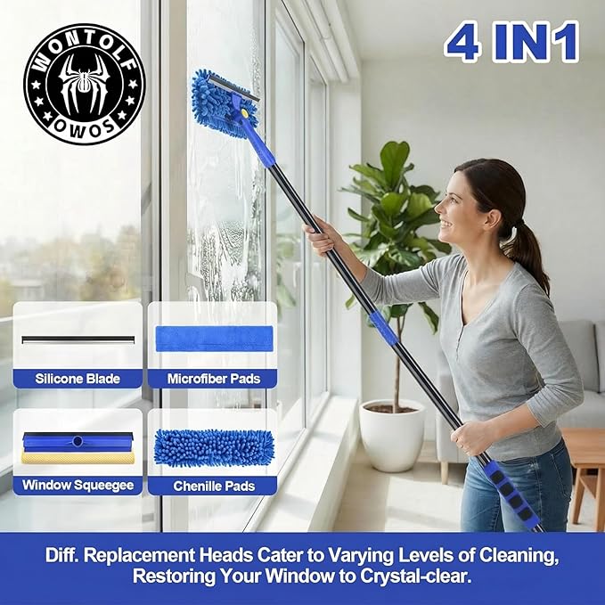 Wontolf 4-in-1 Squeegee for Window Cleaning Kit with Storage Bag, 79'' Squeegee Window Cleaner Tool with Extension Pole, Rotatable Window Washing Equipment for Home, Outdoor Windows, Glass, Shower