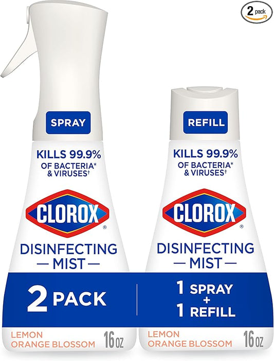 Clorox Disinfecting Mist, Lemon and Orange Blossom, 1 Spray and 1 Refill, 16 oz Each