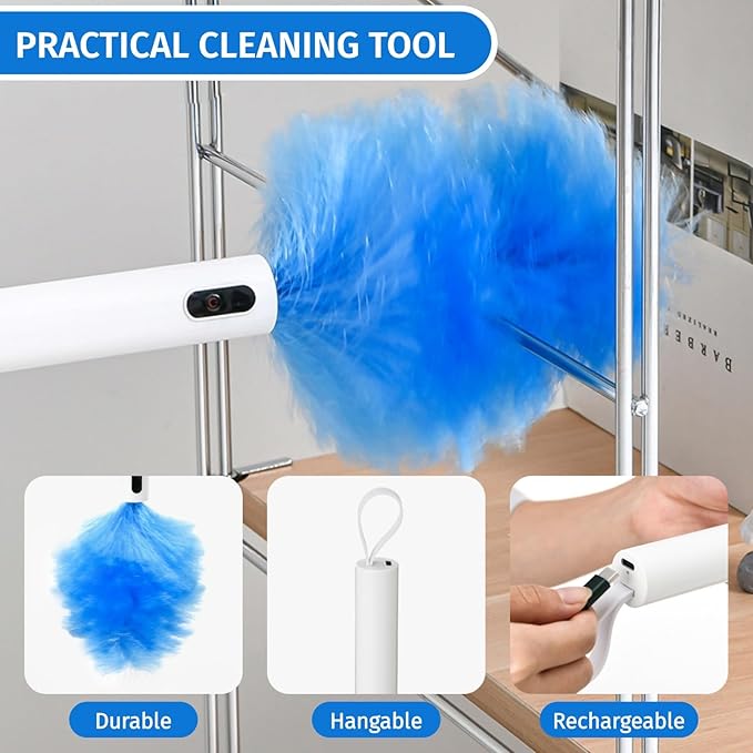 Electric Duster Brush, Rechargeable 360° Spin Electric Feather Duster Cleaner Cleaning Brush, Reusable Small Duster Motorized Dust Wand for Car Interior, Office, Furniture