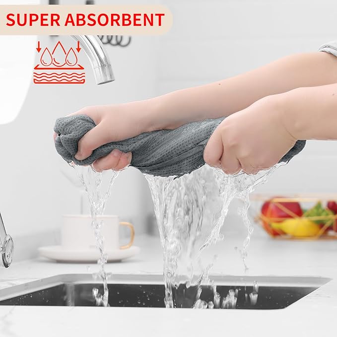 Homaxy 100% Cotton Waffle Weave Kitchen Dish Cloths, 4-Pack Ultra Soft Absorbent Dish Towels, Quick Drying Dish Rags, 12 x 12 Inches, Grey