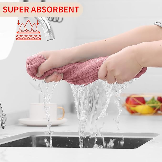 Homaxy 100% Cotton Waffle Weave Kitchen Dish Towels, Ultra Soft Absorbent Quick Drying Cleaning Towel, 13 x 28 Inches, 12-Pack, Dried Rose