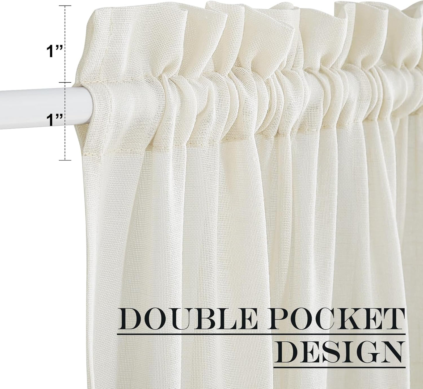 NICETOWN Linen Curtains 50 Inches Long for Bedroom Living Room Door, Light Filtering Sheer Curtains for French Front Back Door, Tie up Blind Shade, 1 Panel, 26" W x 50" L, Ivory White