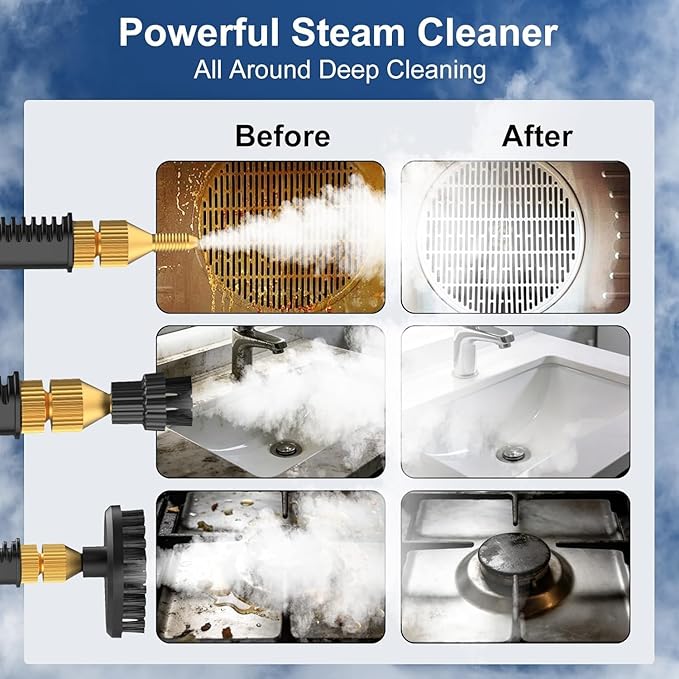 Steam Cleaner, 6-Level Adjustable, 10s Heat-Up, 1200ML Large Tank, 2500W Portable Steamer for Cleaning with Multi-Surface Accessories, Handheld Steam Cleaner for Home & Car, Dirt, Grease, Grout,Tile