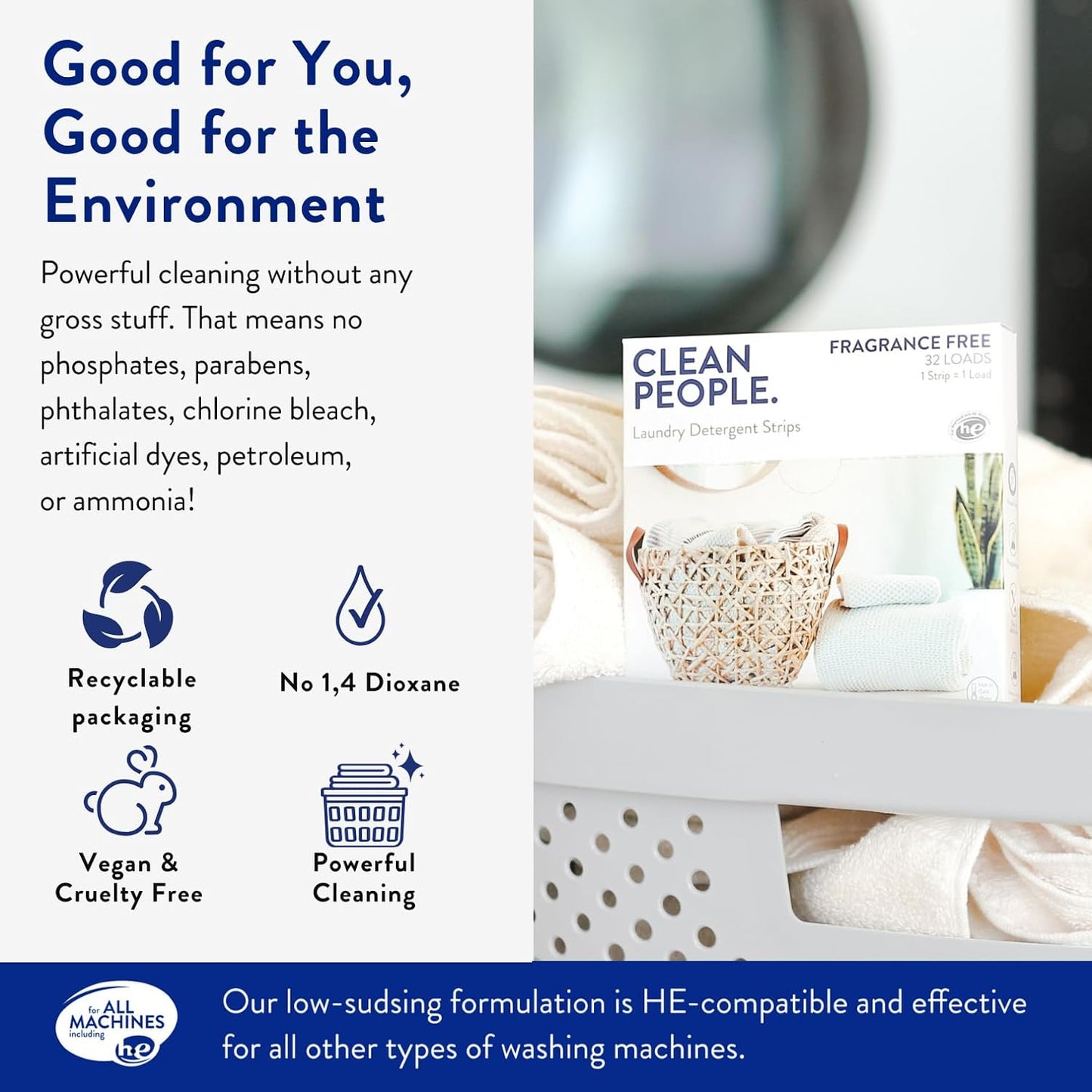 The Clean People Laundry Detergent Sheets - Laundry Soap - Ultra Concentrated, Recyclable Packaging, Stain Fighting - Sweet Petals & Vanilla, 32 Pack