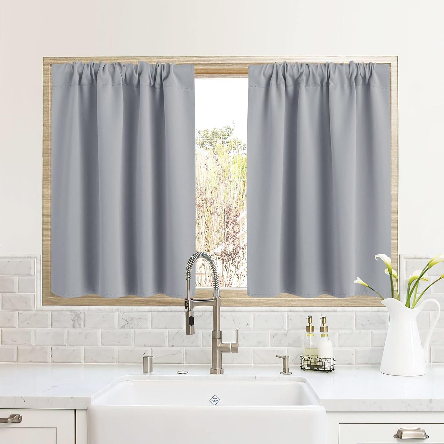 RYB HOME RV Camper Door Window Curtains -Blackout Privacy Curtains & Drapes for Bathroom Bedroom Kitchen Portable Travel Trailer Small Window Decor, W 34 x L 24, Silver Grey, 2 Panels