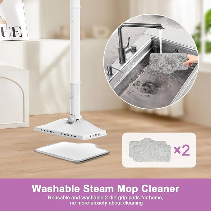 7-in-1 Steam Mop, 1200W Rotated Steam Cleaner for Home, 2 Modes, 400ML Removable Tank, 23FT Power Cord, 2 Pads, Multi-Surface Steamer for Hard Floor, Laminate Floor, Tiles Cleaning (First Frost)