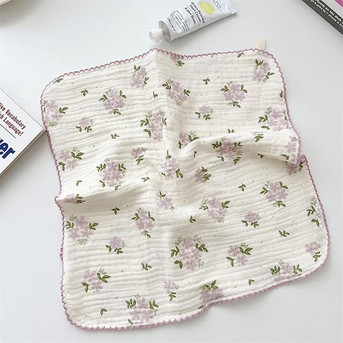 BuLuTu 4 Pack Cotton Muslin Cleaning Towels Shabby Chic Floral Washcloths for Home Kitchen, 11x11 Inches, Super Absorbent Multi-Purpose Cleaning Rags Durable Dish Rags