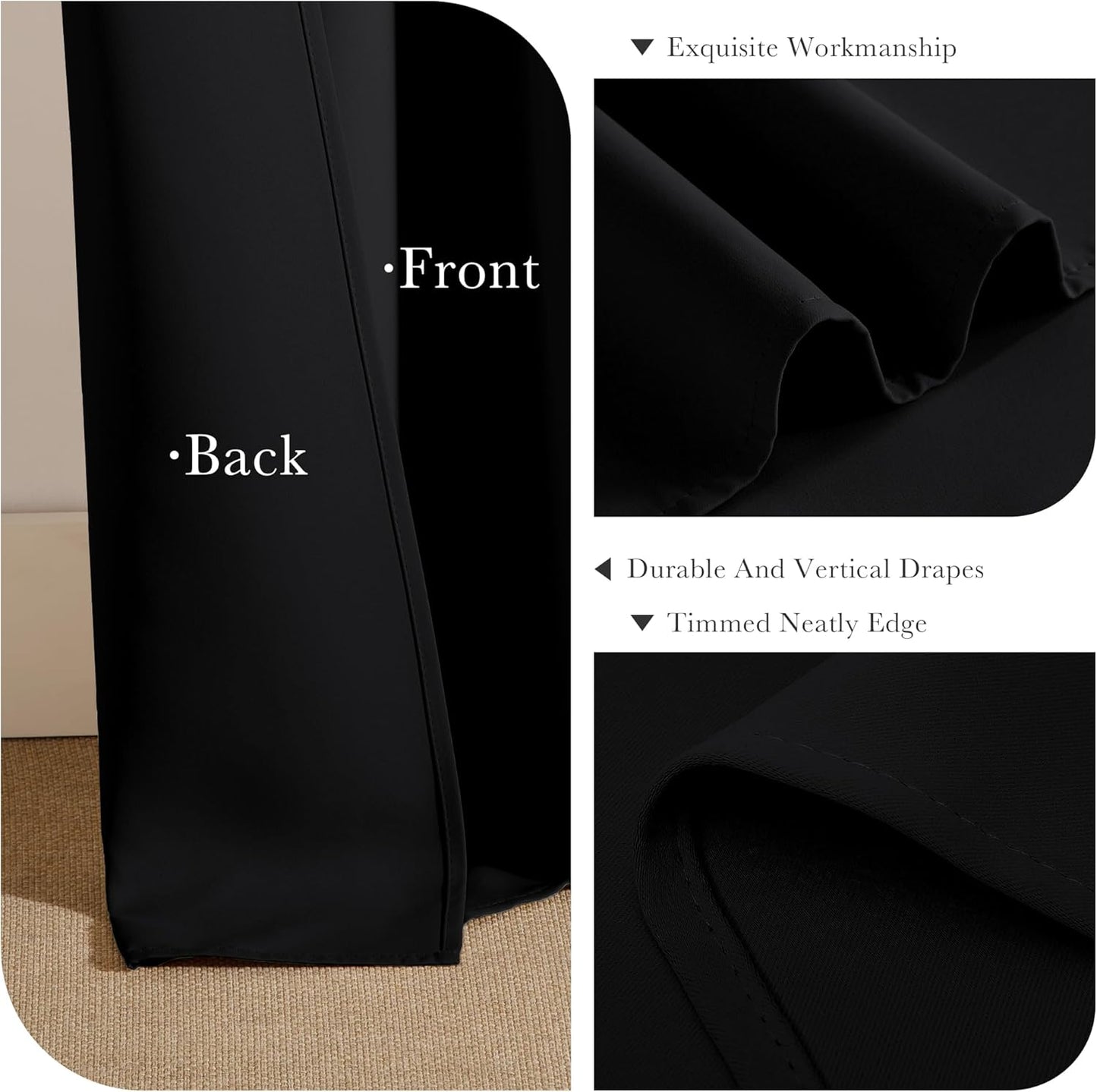PONY DANCE Black Out Curtains for Bedroom 54 inch Length 2 Panels Set, Thermal Insulated Room Darkening Window Drapes for Living Room, Grommet Top (W34 x L54 Inch, Black)