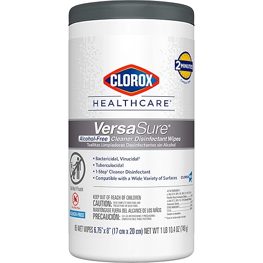 Clorox Healthcare VersaSure Cleaner Disinfectant Wipes, 6.75" x 8", 85 Count Canister (Package May Vary)