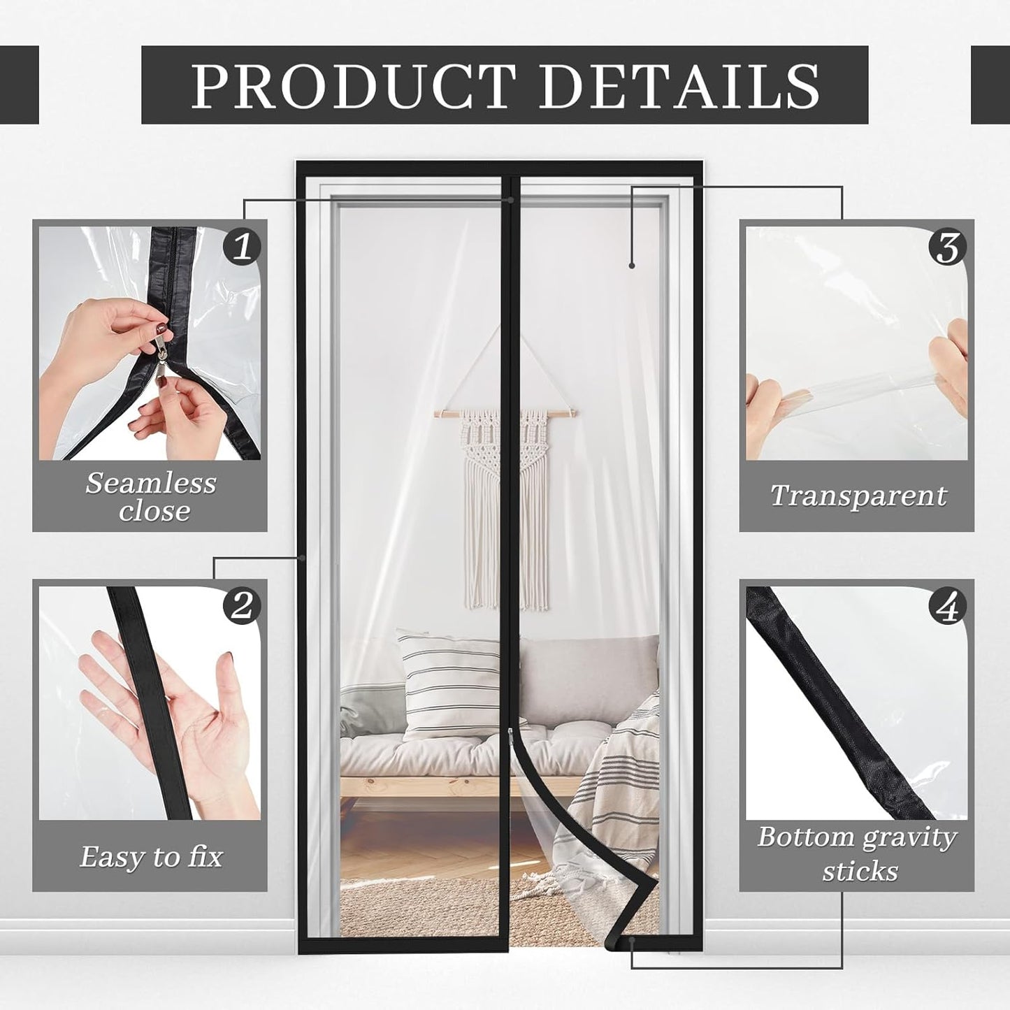 Amylove Zipper 38 x 83 Inch Dust Barrier Door Kit Construction Door Barrier 3 x 7 ft Reusable Plastic Curtain Cover Containment Standard Doorway Temporary Wall Screen Sheeting for Bathroom Hallway