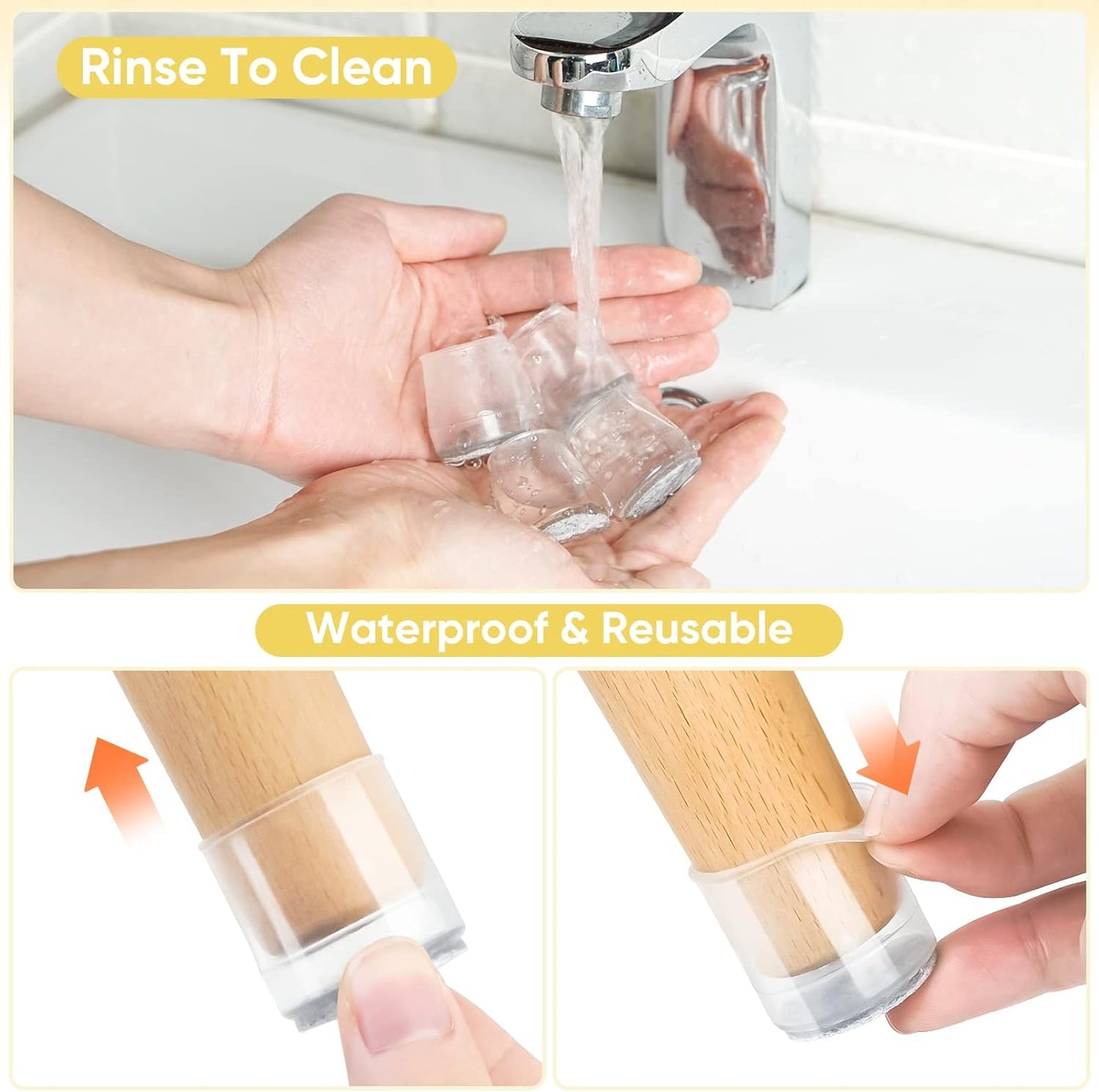 BALEINE 32 Pack Silicone Chair Leg Floor Protectors, Stool Leg Protectors Cap, Non-Slip Chair Leg Caps for Hardwood Floors (Clear Combo 32 Pack)