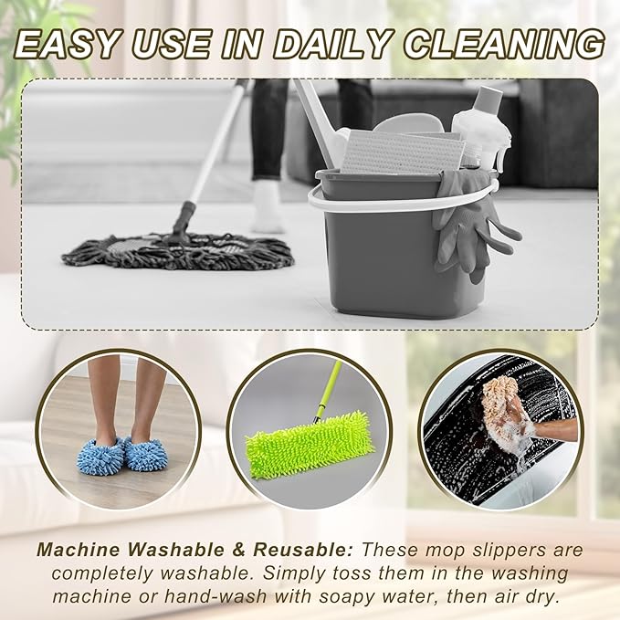 uxcell 4 Pcs Mop Slippers, Mop Socks Microfiber Shoe Covers Washable Mopping Slippers for Floor Cleaning Office Home Use Women Men, White Trim, Orange