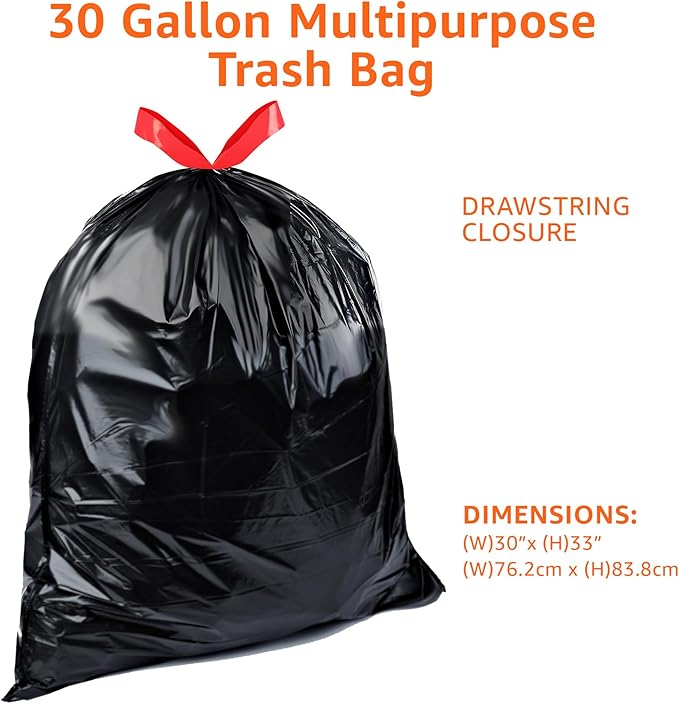 Amazon Basics Trash Bags, 30 Gallon, 50 Count | Drawstring | Multipurpose | Pack of 2