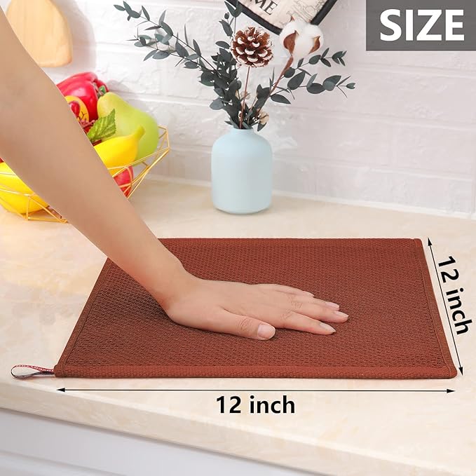 Homaxy 100% Cotton Waffle Weave Kitchen Dish Cloths, 7-Pack Ultra Soft Absorbent Dish Towels, Quick Drying Dish Rags, 12 x 12 Inches, Rust
