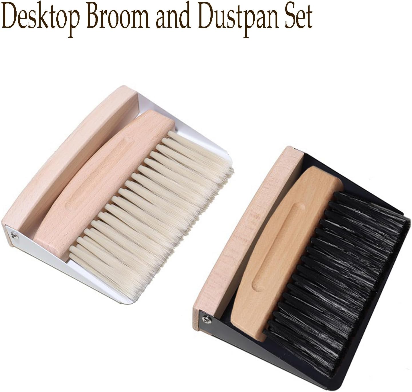 Mini Broom and Dustpan Set Small Metal Dustpan and Brush Set Hand Whisk Broom for Home Office Desktop Sofa Pet Care Household Cleaning (PET bristles, Black)