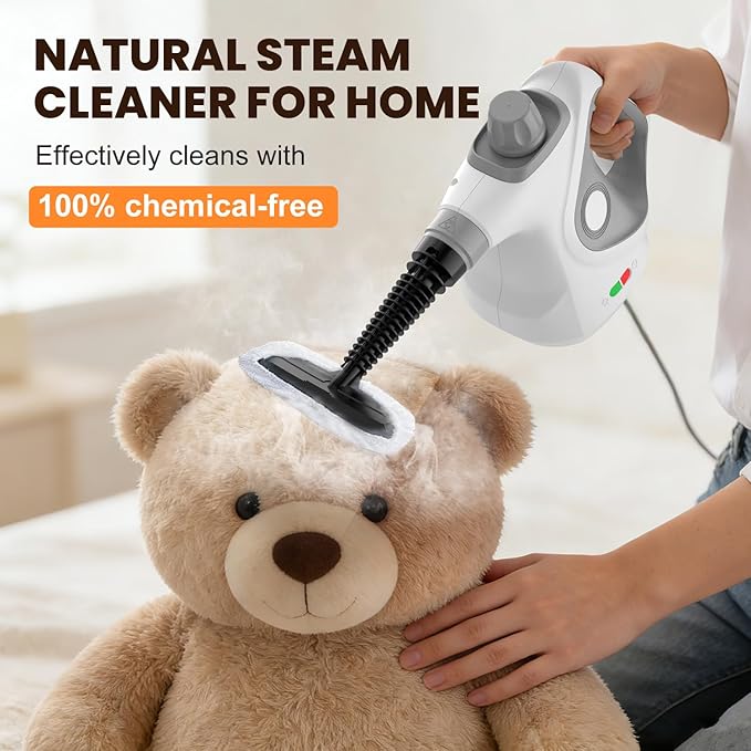 Handheld Steam Cleaner for Home, Pressurized Portable Steamer for Cleaning with 15 Accessories for Multi-Surface Cleaning, Floors, Tiles, Grout, Kitchen, Bathroom, Couch & Car(Grey Cap&Grey Handle)