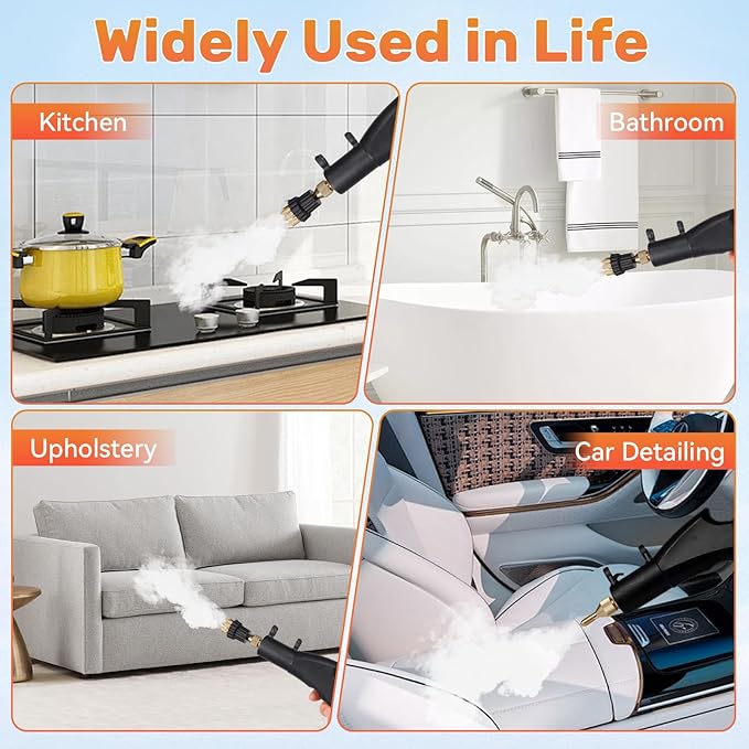 Steam Cleaner,Handheld Steam Cleaner,1500ml High Pressure Steam Cleaner, High Pressure Steamer for Cleaning, for Home, for Furniture,for Upholstery, Car, Kitchen, Carpets,Grout and Tile (Orange)