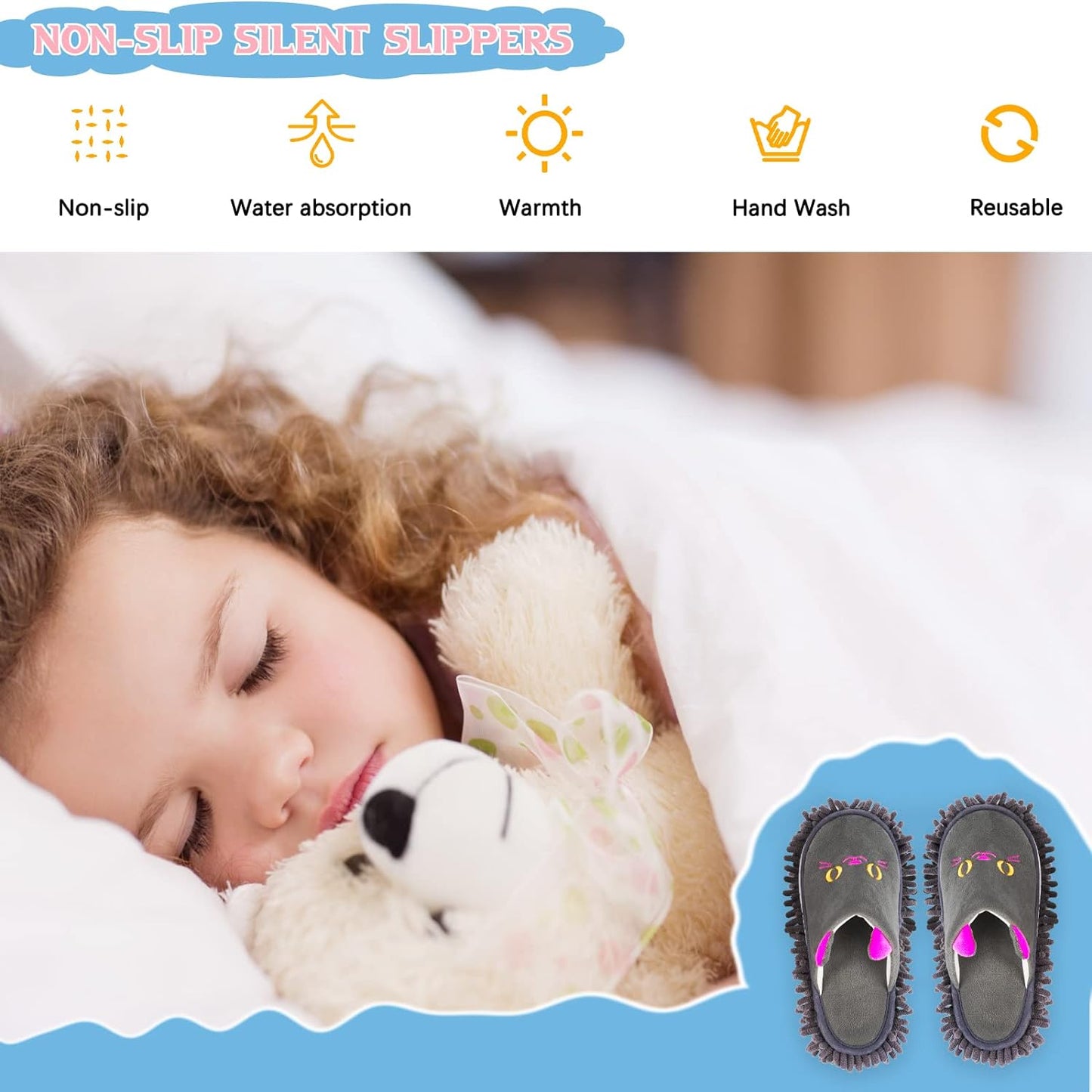 Warm Microfiber Slippers Floor Dust Dirt Hair Mop Slippers Shoes Anti-slip Moccasin Bedroom Home (Dark gray)