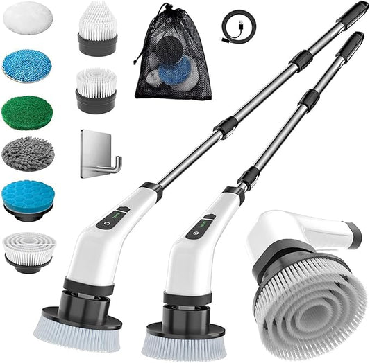 MGLSDeet Electric Spin Scrubber Scrub Brush, Rechargeable Cleaning Brush with 8 in 1 Replaceable Brush Heads, Cordless Power Spin Scrubber 90Mins for Bathroom Shower Bathtub Glass Car