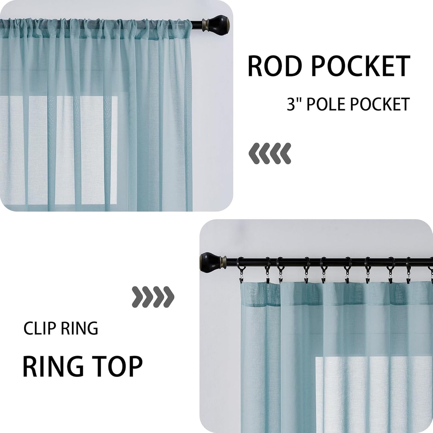Tollpiz Sheer Door Curtains Closet Linen Textured Curtain Sheers Doorway Light Filtering Voile French Door Rod Pocket Curtains Patio Door, 54 x 63 inches Long, Dusty Blue, Set of 1 Panel