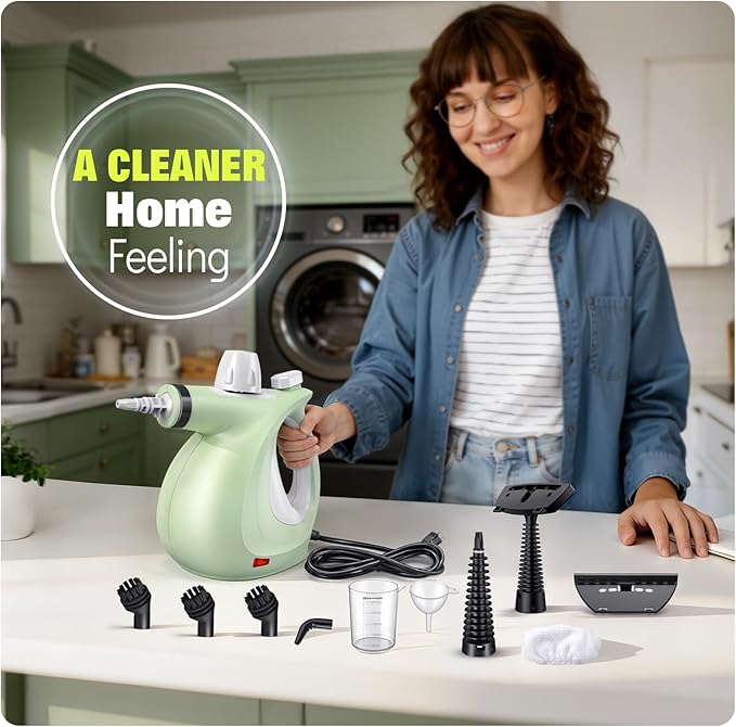 1200W Handheld Steam Cleaner for Home, Powerful Natural Multi‑Surface Steam Cleaner with 11 Accessories, 11.8oz Pressurized Steamer for Deep Cleaning Tile, Grout, Showers, Bathrooms, Kitchens & Car