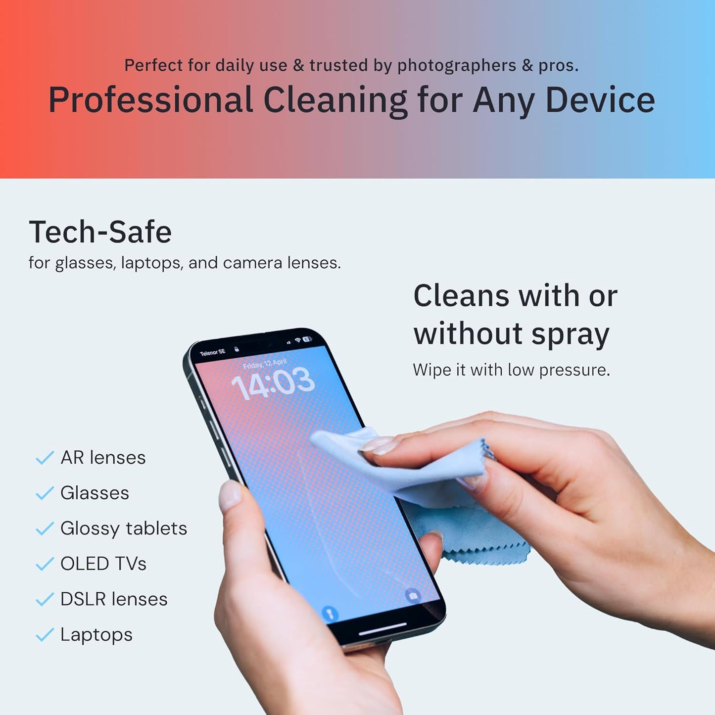 Elite Screens Microfiber Cleaning Cloth - Pack of 12, 12" x 12", Blue - Streak-Free Vision & Glasses Wipes - Quick-Dry Reusable & Eyeglass Wipes - Portable & Screen Cleaning Cloth