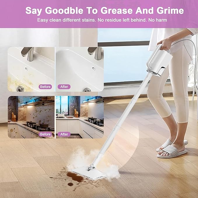 7-in-1 Steam Mop, 1200W Rotated Steam Cleaner for Home, 2 Modes, 400ML Removable Tank, 23FT Power Cord, 2 Pads, Multi-Surface Steamer for Hard Floor, Laminate Floor, Tiles Cleaning (First Frost)