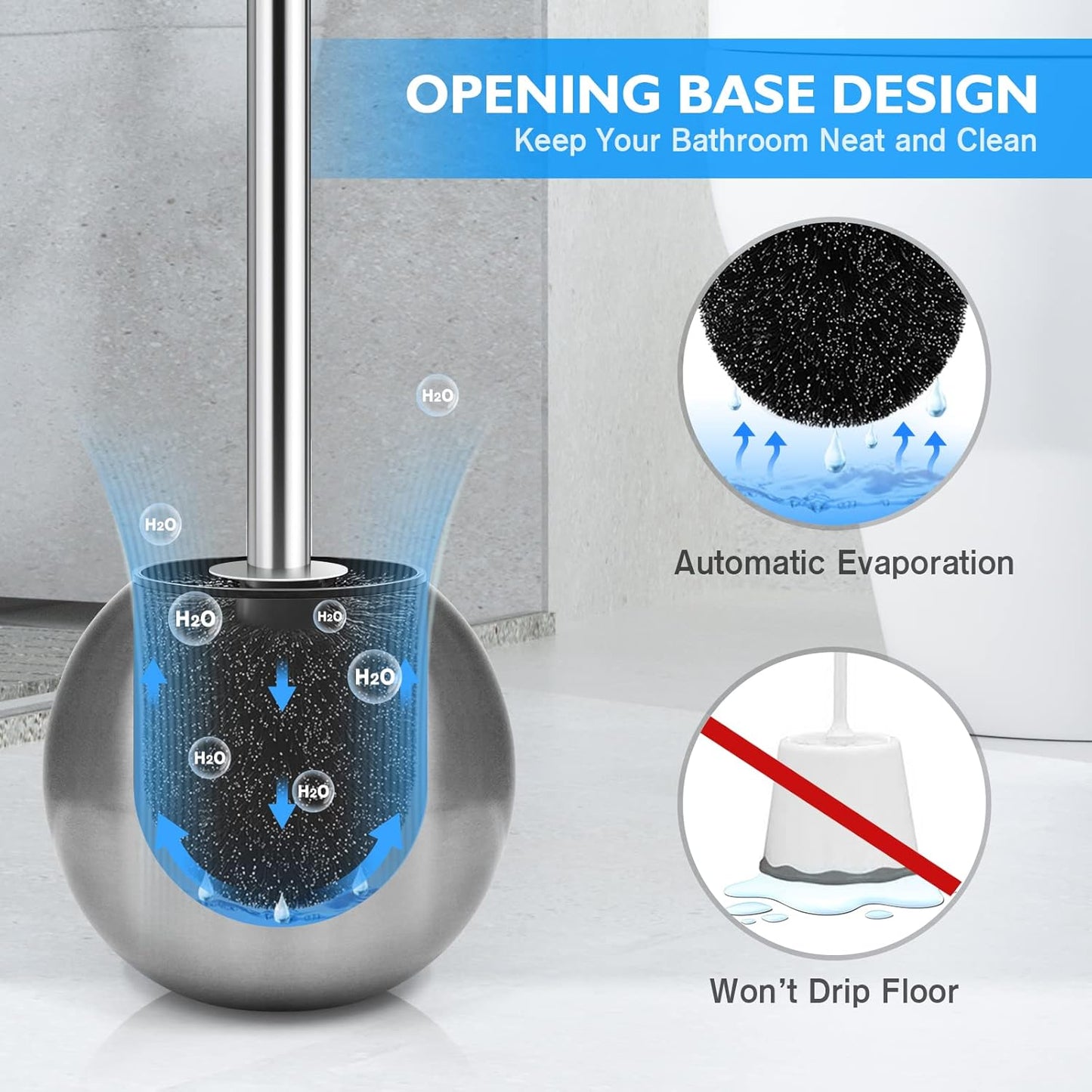 Toilet Brush and Holder 2 Pack, 304 Stainless Steel Toilet Brush with Extended and Durable Comfortable Brush Handle, Toilet Bowl Brush for Bathroom Toilet - Ergonomic, Pratical Durable