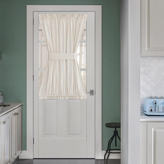 NICETOWN Thick Linen Textured Curtain Farmhouse French Door Shade Solid Room Darkening Door Shade Indoor Outdoor Sidelight Curtain for Window, W52 x L40, 1 Panel, Natural