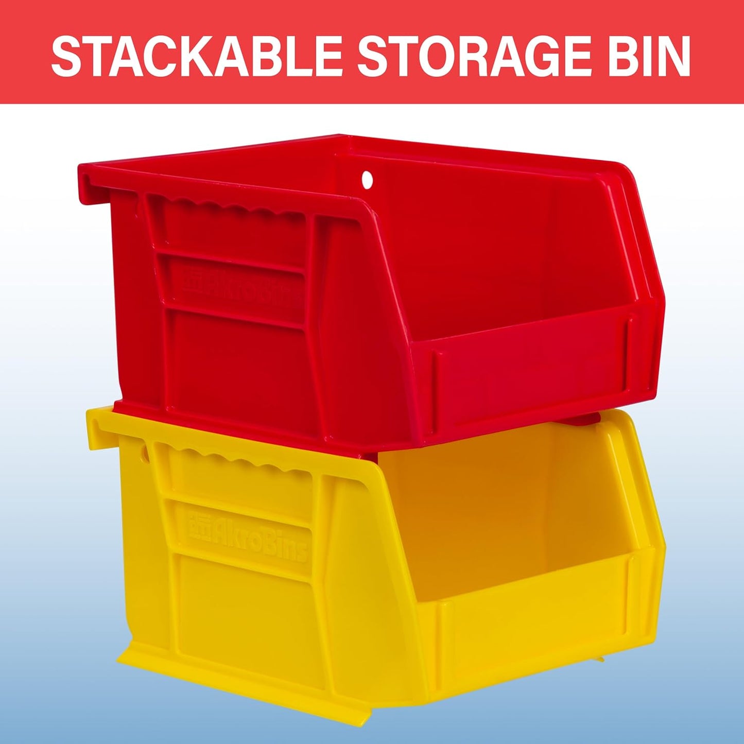 Akro-Mils 30210 AkroBins Plastic Storage Bins, Space-Saving Stackable Bins for Garage, Pantry, Craft Organization, 5" x 4" x 3", Blue, 24-Pack