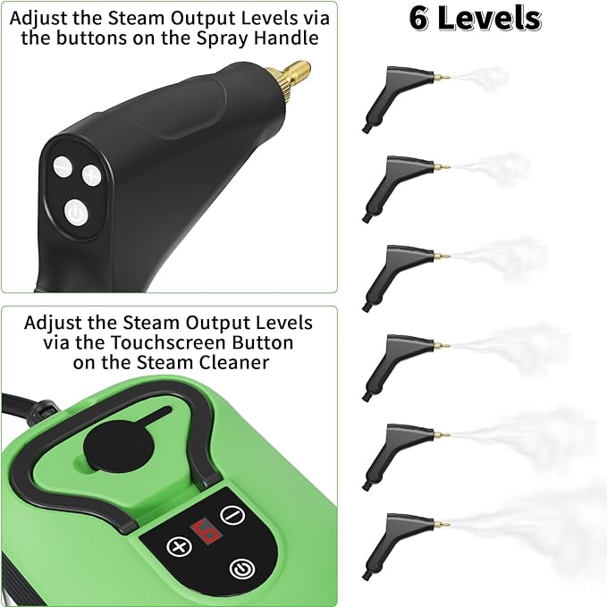 Handheld Steam Cleaner for Home, 2500W High Temperature Pressurized Machine, 1.2L Water Tank, Handle-controlled Steam Output, Portable Cleaning Steamer for Car, Bed Bugs, Furniture, Grout (Green)