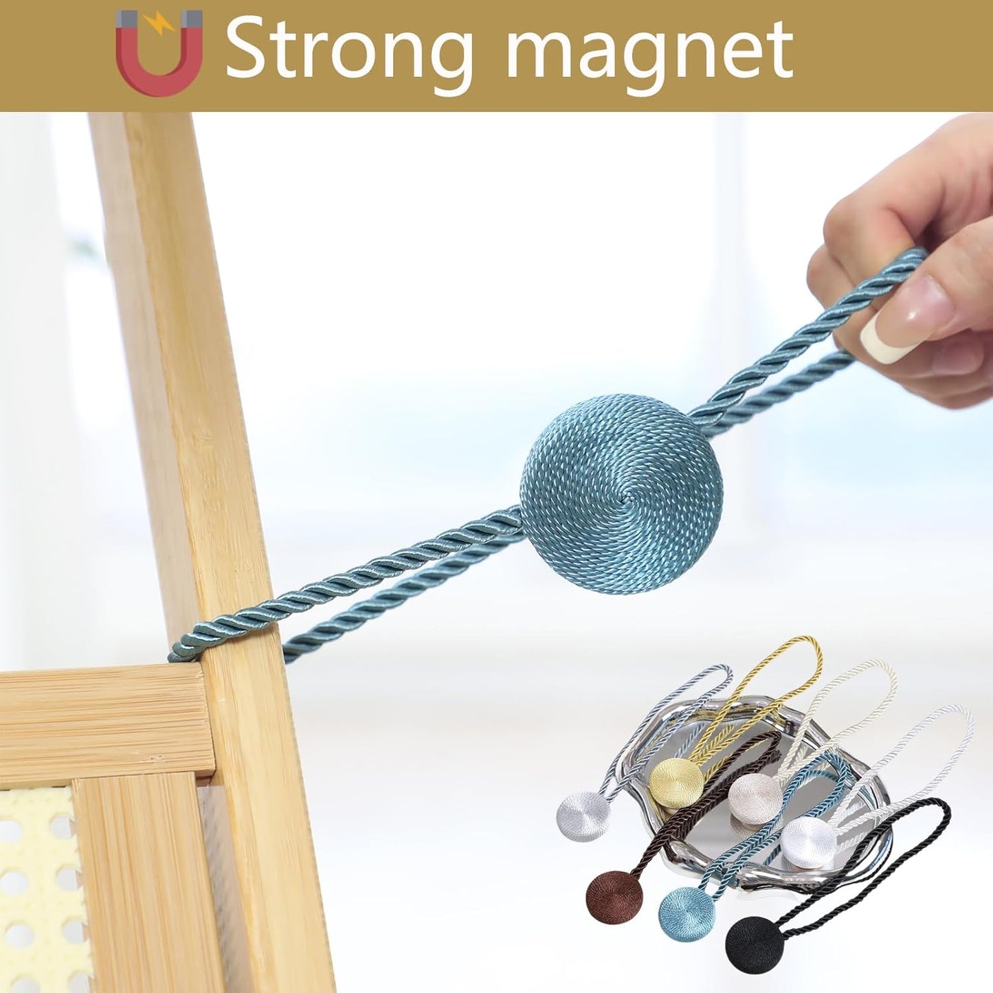 Magnetic Curtain Tiebacks - 12mm Magnetic Tie Backs for Curtains, Heavy Duty No Drill Curtain Holdbacks for Home/Office Windows Drapes, Elegant Gift-Ready Design 7 Colors (2, Blue)