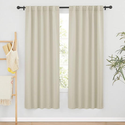 RYB HOME Blackout Curtains for Living Room, Back Tab & Rod Pocket Top Insulating Window Decor for Bedroom Dining Classroom Home Office, W 62 x L 72, Beige, 2 Panels
