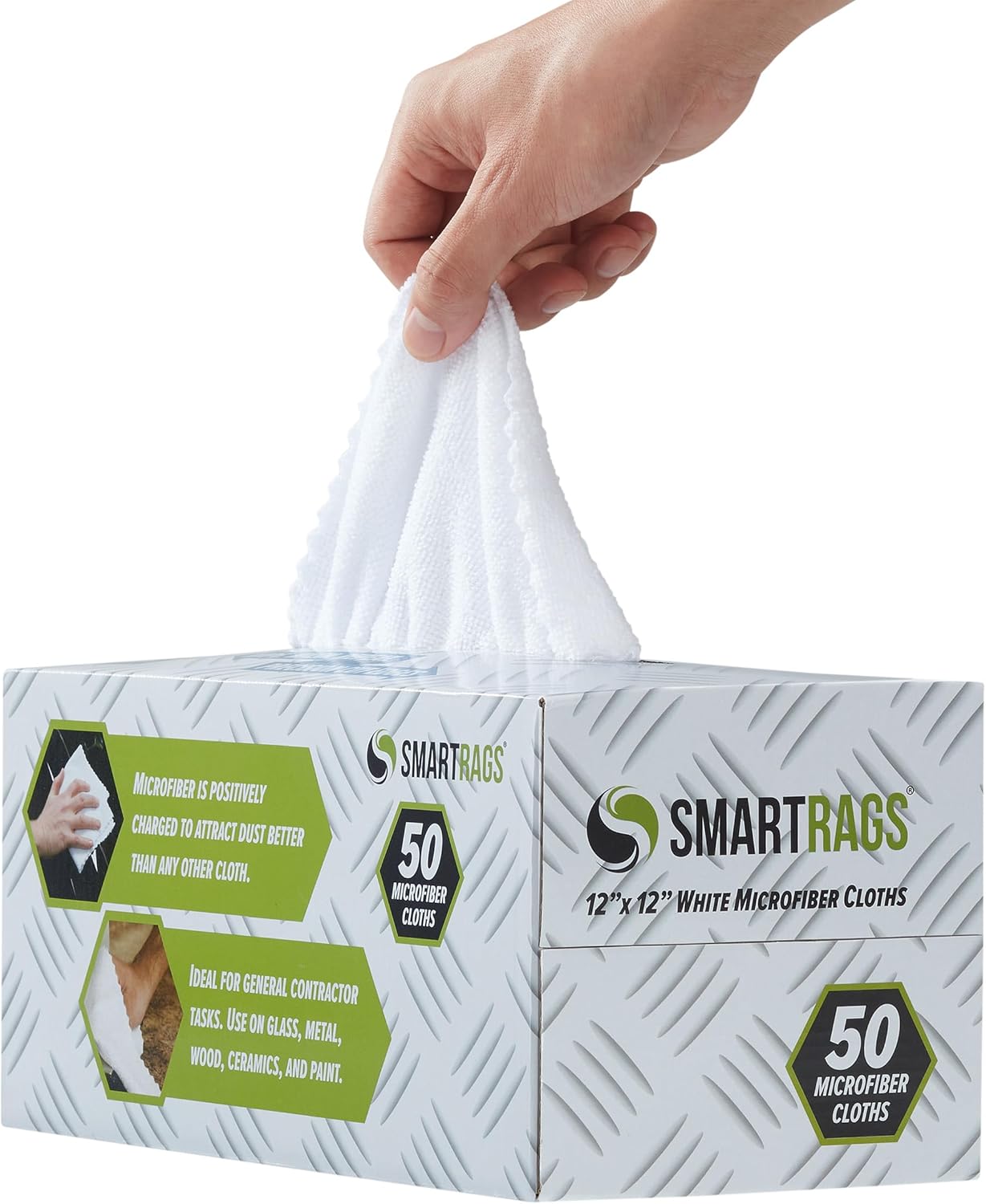 Arkwright Smart Rags in Box - (Pack of 50) Lint Free Microfiber Cleaning Cloth, Scratch & Streak-Free, Dispensable Wash Towels for Cars, Window Glass, and Auto Shop, 12 x 12 in, White
