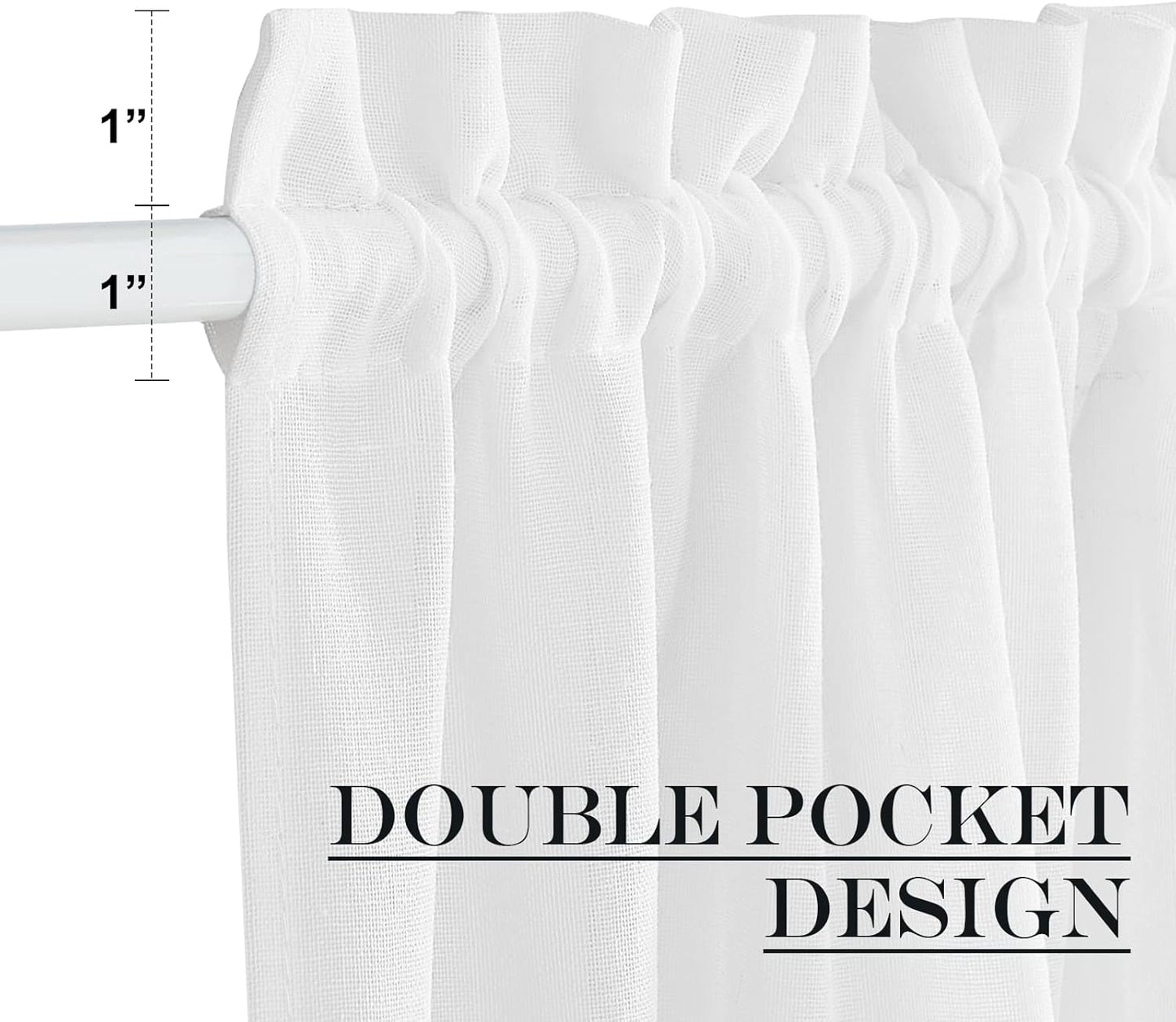 NICETOWN Faux Linen French Door Curtain for Window Sidlight Curtains 72 Inches Long Rod Pocket Kitchen DoorLight-Filtering Privacy Window Decor with Tieback, 12 inch Wide, 1 Panel, White