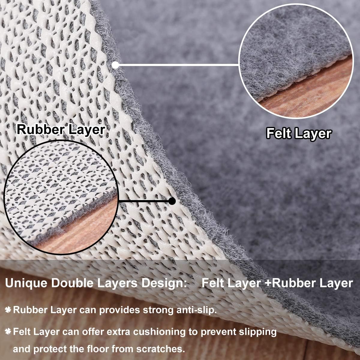 Non Slip Rug Pad Grippers - 2x10, 1/8" Thick, (Felt + Rubber) Double Layers Area Carpet Mat Tap, Provides Protection and Cushioning for Hardwood or Tile Floors