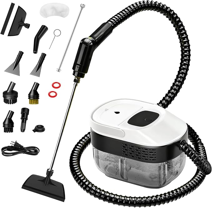 Pressurized Steam Cleaner, 54oz Large Tank, Portable Steamer for Cleaning with 15-Piece Kit, 15s Fast Heat-Up, 3-Level Control, Handheld Steam Cleaner for Home, Car, Kitchen, Tile, Grout(White)