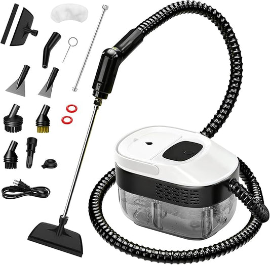 Pressurized Steam Cleaner, 54oz Large Tank, Portable Steamer for Cleaning with 15-Piece Kit, 15s Fast Heat-Up, 3-Level Control, Handheld Steam Cleaner for Home, Car, Kitchen, Tile, Grout(White)